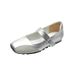 In Stock Silver Shallow Mouth Flat Ballet Mid Heel Small Square Toe Single Lazy Style Korean Retro German Training Shoes_vogvips.com