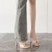 Classy Rhinestone Twist High-heeled Sandals Thick Heel Waterproof Platform Flip-flops Sexy Open Toe Outwear Mules Shoes_vogvips.com