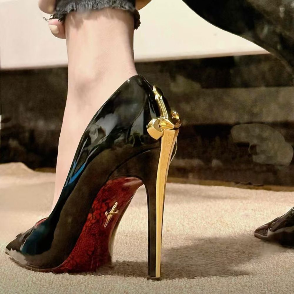 Ultra-fiber Leather Lady's Sword Of Power, Big Heroine, Blade, Scepter, High Heels, Authority Royal Sister Style Snake Pattern Red Sole Shoes_vogvips.com