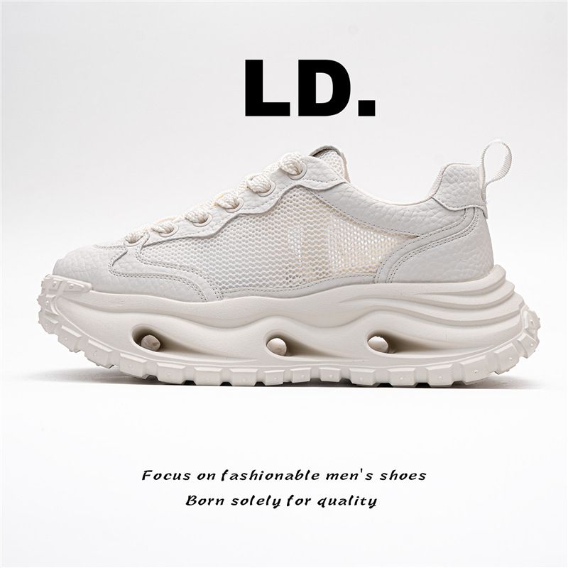 Summer Solid Color Thick-Soled Dad For Men, Lightweight And Versatile Casual Sports Shoes With Breathable Mesh_vogvips.com