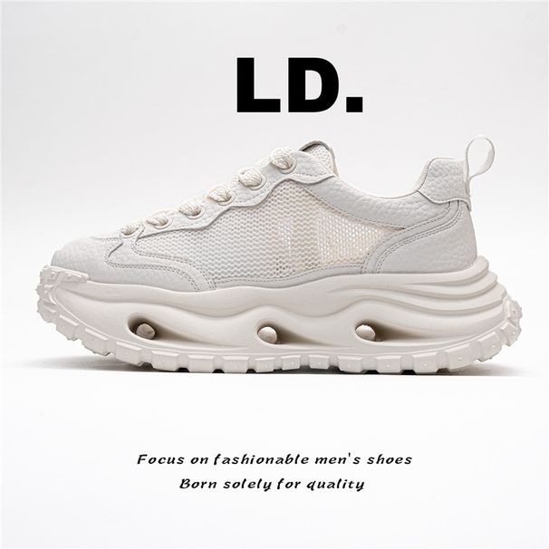Summer Solid Color Thick-Soled Dad For Men, Lightweight And Versatile Casual Sports Shoes With Breathable Mesh_vogvips.com