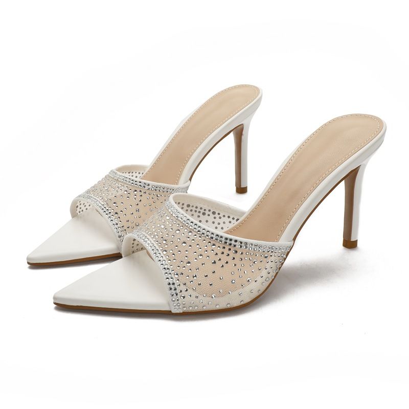 Women's Stiletto Rhinestone High Heeled Slippers With Skirts Pointed High Heeled Shoes For Outdoor Wear Fashionable And Will Not Tire Your Feet_vogvips.com