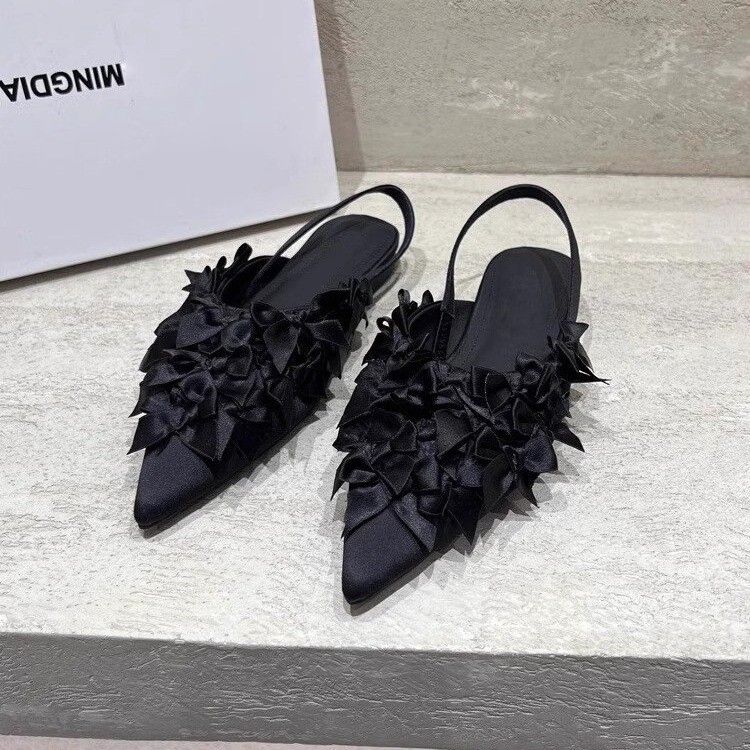 Women's Fashion Sandals Summer Pointed Toe Stiletto Heel Low Heel Satin Ribbon High Heels_vogvips.com