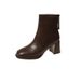 French Chunky Square Toe High Heel Martin Short Thick Sole Petite Height Increasing New Style Single-Lined White Slim_vogvips.com