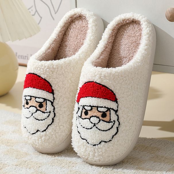 Santa Claus Korean Style Autumn Winter Men And Women Couple Cotton Home Indoor Thick Sole Furry Slippers_vogvips.com