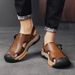 Men's Beach Shoes Summer Hollow Breathable Leather Sandals Men Outdoor Dual-Wear Non-Slip Slippers Large Size_vogvips.com