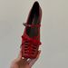 Leather Unique French Style Hollow Cross-Strap Mary Jane Spring New Square-Toed Mid-Heel Women's Shoes_vogvips.com