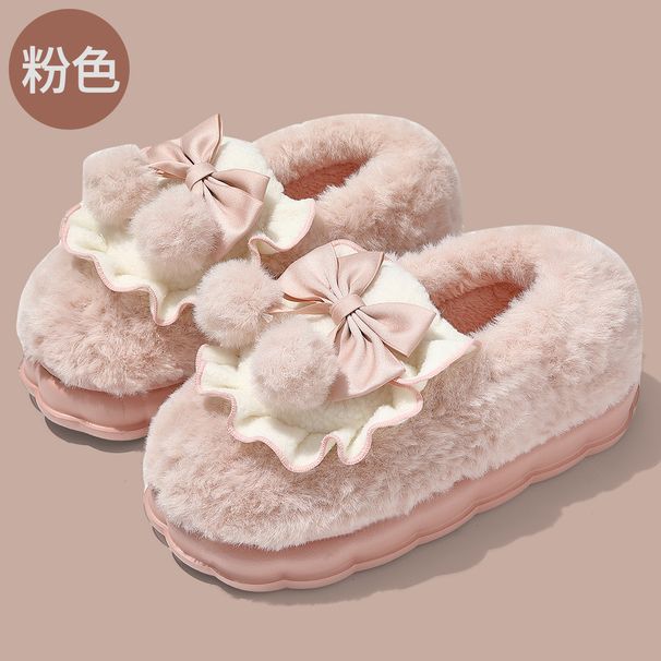 MTX Bowknot Slippers Women 2025 New Indoor Home Non-Slip Fleece-Lined Thickened Plush Cotton Shoes For Men Winter_vogvips.com