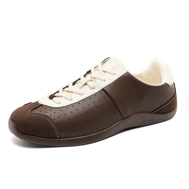 Men's Retro Lace-Up Soft-Soled Ballet Style German Training Shoes White Casual Sneakers Breathable NB61_vogvips.com