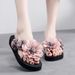 Summer Non-Slip Fashion Outdoor 3cm Floral Flip-Flops Wedge Women's Beach Vacation Slippers_vogvips.com