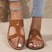 plus Size Women's Slip-On Toe Beach Sandals Brown Suede PU European American Style Hollow Out Summer Slides_vogvips.com
