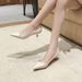 Women's Nude Patent Leather Pointed Toe High Heels Stiletto Low Heel Work Shoes Professional Glossy Medium Heel_vogvips.com