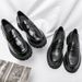 Fashion Loafers Shoes For Men And Teenagers, Thick Soled Height Increasing Shoes, Black Fashionable Men's Casual Leather Shoes For All Seasons_vogvips.com