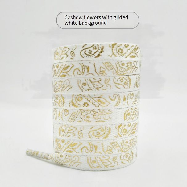 Vibrant Paisley Shoelaces With Gold Foil & Splatter Design – 120cm/140cm Length For Sneakers, Boots & Casual Shoes (White/Black Base, 4 Styles)_vogvips.com