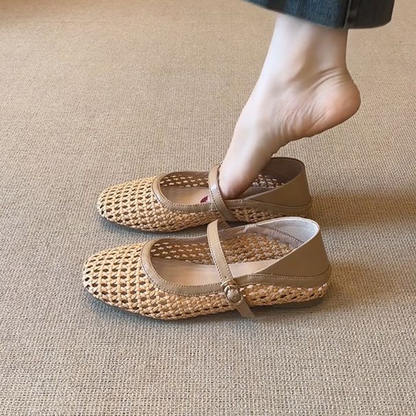 French-Inspired Mary Jane Flats - Breathable Lace-Up Openwork Design With Soft PU Upper & Comfortable EVA Insole For Women_vogvips.com