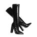 Women's Shoes Sexy Crocodile Pattern High Heeled Riding Boots, Hot Girl Pointed Toe Patent Leather Chunky Heel Black Long Boots_vogvips.com