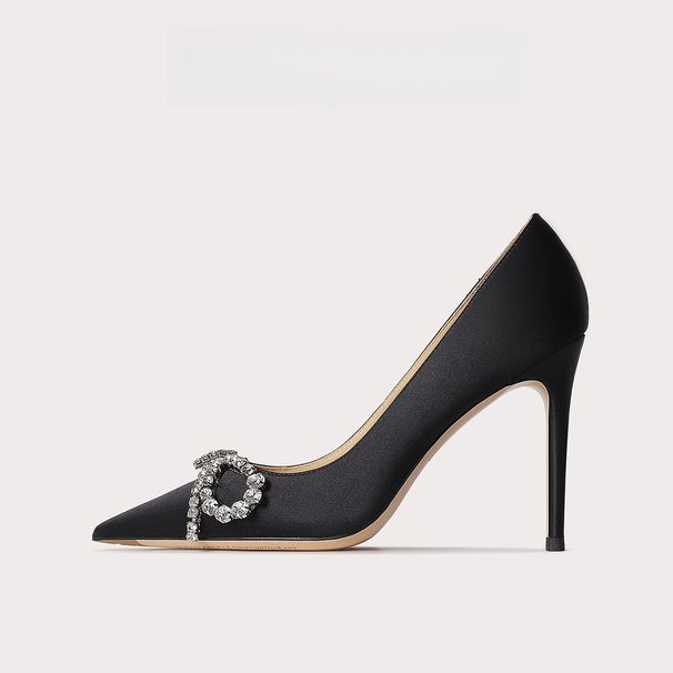 Gentle Champagne Color Satin High Heels 2025 Spring And Summer New Rhinestone Bow Fine High-heeled Single Shoes Women's Dinner Shoes Fashion_vogvips.com