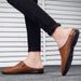 Fashion Comfy Mens Mules Italian Men Slippers Genuine Leather Loafers Casual Outdoor Non-slip Half Slipper Lazy Shoes_vogvips.com