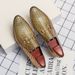 New Style Of Gold Men's Shoes Handsome Silver Pointed-toe Leather Shoes With One Foot, Fish Scale Pattern Business Gold Catwalk Dress Loafers_vogvips.com