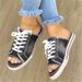 Women's Shoes Spring And Summer Fish Mouth Denim Lace Up Casual Flat Soled Women's Sandals Large Size Lace Up Slippers For Women_vogvips.com