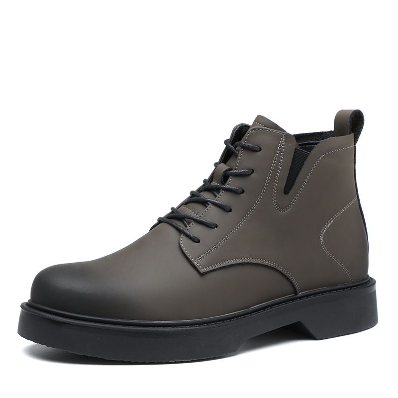 European Warm Series Men's Martin Boots Students, Breathable High Street Style British High-top Leather Boots, Black Motorcycle Trendy Shoes_vogvips.com