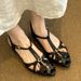 Trendy French Retro-style Closed-toe For Women, Size 26, Summer Wedge Heel With Hollow-out Design And T-strap, Niche_vogvips.com