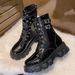 Chunky Platform Women's Combat Boots With Buckle Detail - Winter Warm Lined Round Toe Ankle Boots_vogvips.com