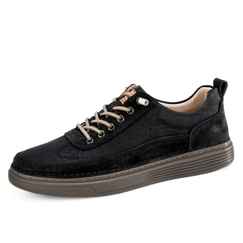 Men's Shoes Thin Punched Board Shoes Sports And Leisure Leather Shoes Real Cowhide Thick-soled Breathable Hollow Shoes_vogvips.com