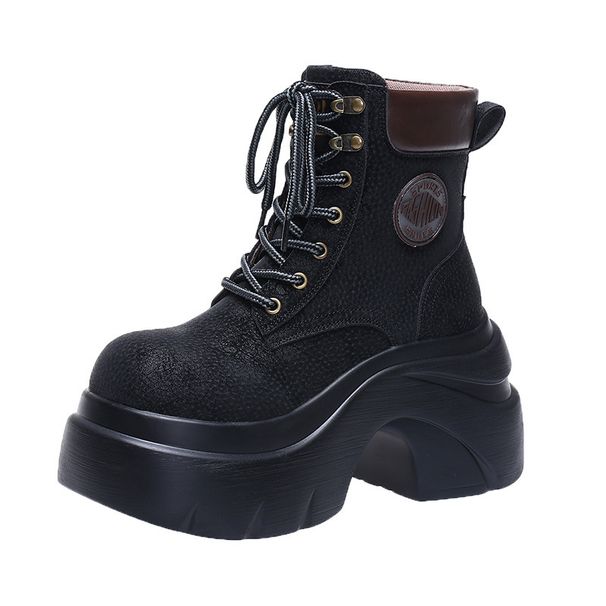 Pancake Lace-up Ankle Boots For Women In 2025 Autumn New Style Vintage Dark Brown Boots With Thick Sole And High Heel, Matisse Style Boots_vogvips.com