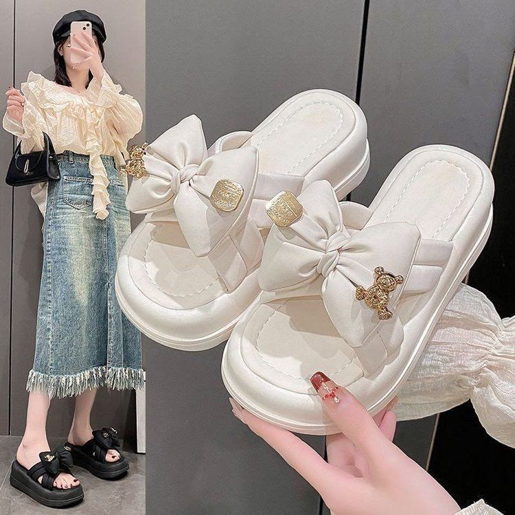 2026 Summer New Style Women's Flip Flops - Bowknot High-Heeled Thick-soled Strappy Sandals_vogvips.com