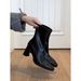 Korean Style Genuine Leather Chunky Heel Square Toe Short Boots 2025 New Retro Stretch Slim Boots Women Back Zipper High Heel Ankl_vogvips.com
