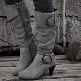 New Autumn And Winter Boots From Europe And America, Knee Length, Medium Boots, Suede, High Heels, Belt Buckle, Short Boots_vogvips.com