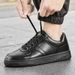 Men's Small Leather Shoes Shoes Casual Round Head Board Shoes Business Style Light Luxury Black Shoes_vogvips.com