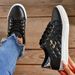 Fashion Lightweight Women's Sneakers - Black, White And Gold Embellished, Lace-Up Low-Top Casual Shoes For All Seasons_vogvips.com