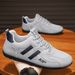 Men's Casual Driving Shoes - Breathable Mesh Sneakers With Lace-Up Design For Running & Daily Wear (White/Beige/Grey)_vogvips.com