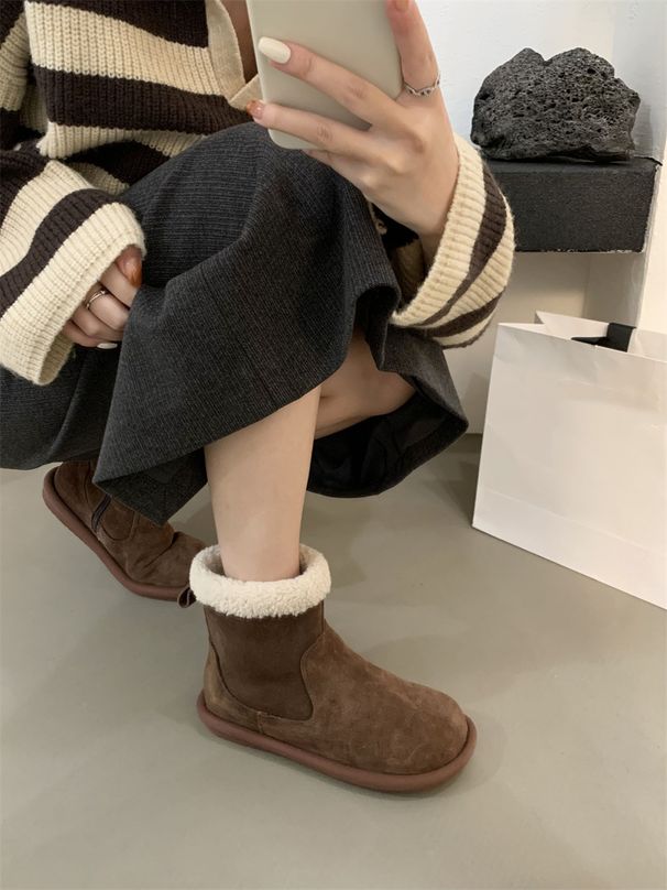Snow Boots, Winter 2025 New Style, Forest-style, Vintage, Lined With Fleece And Cotton, Flat-heeled, Furry Short Boots, Women's_vogvips.com