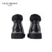 VICKI BROWN Men's Black Leather Ankle Combat Boots, Soft Fabric Lining Comfort Padded Insole, Non-Slip Block Rubber Sole Casual Work Outdoor Boot_vogvips.com