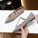 Sandals Women Flat Sandals V Alentino Sandals Rivet Sandals Slip O Weddig Wome Comfortable Autum Rivet Two Way Casual Shoes Soft Sole Geuie Leather F_vogvips.com