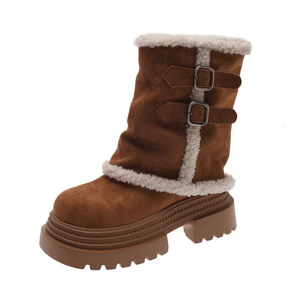 2026 European Style Thick-Soled Platform Fleece-Lined Thickened Snow Boots For Women Autumn Winter New Versatile Warm_vogvips.com