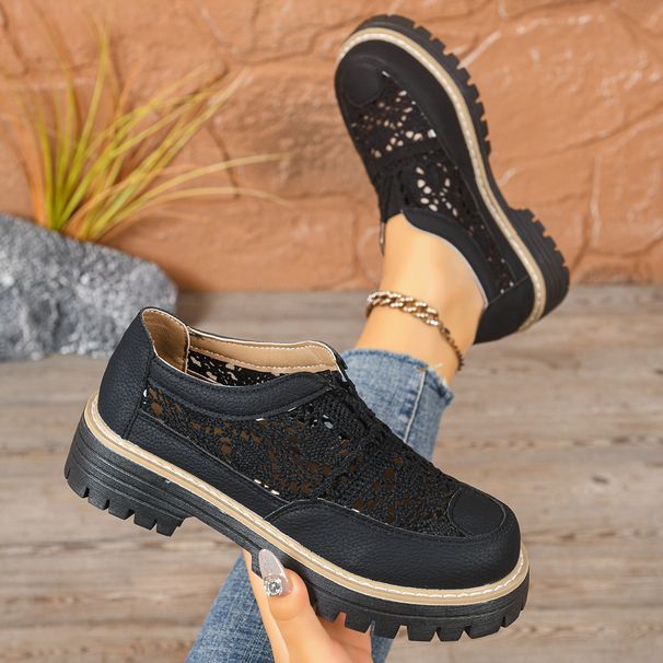 Women's Leather Platform Shoes Spring British Style Breathable Mesh Round Toe Low Top Plus Size_vogvips.com
