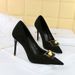 K Style Ultra High Women S Shoes With Thin Heels Suede Surface Shallow Mouth Pointed Metal Buckle Decoration_vogvips.com
