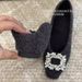 Women's Winter Faux Fur Lined Mary Jane Shoes With 5CM Hidden Wedge & Square Buckle - Slip-On Comfort Flats For Everyday Wear (Black/Grey)_vogvips.com