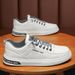 Men's Summer Trend Versatile One Foot Low Top Flat Casual Leather Waterproof White Shoes Men's Style_vogvips.com