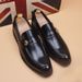 Euro Step Leather Korean Style Casual Trendy Height-Increasing Slip-On British Pointed Toe Wedding Hair Stylist Brogue Men's Shoes_vogvips.com