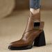 Women's Pointed Toe Metallic Detail Vintage Boots With Hidden Platform Chunky Heel Fashion Ankle Booties High Heeled Fashion Boots._vogvips.com