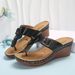 New Large Slope Heel Women's Flower Casual Solid Color Belt Buckle Herringbone Slippers Women_vogvips.com