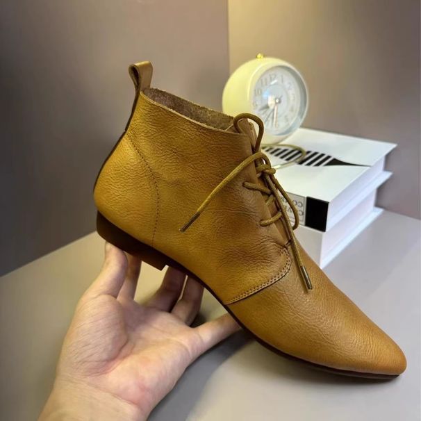 Women's Retro Pointed Toe Ankle Boots Lace Up British Style Chelsea Boots Plus Size_vogvips.com