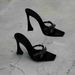Cross With Rhinestone High Heels, New Crystal Chain Square Head Open-toed Horseshoe Heel, Beautiful Sandals Women's Shoes_vogvips.com
