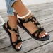 Flower Beaded Bohemian For Women Summer Roman Style Comfortable Flat Sandals Woman Lightweight Non Slip Beach Shoes_vogvips.com