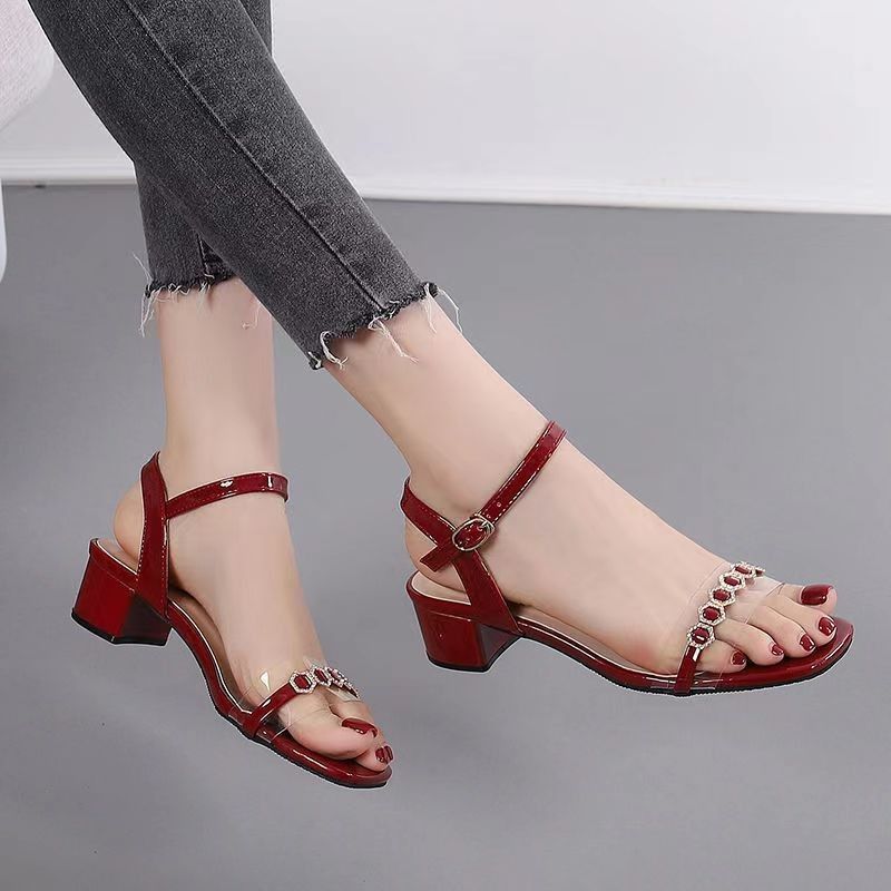 silver Rhinestone Chunky Heel Women, 2026 Summer, Suitable Pairing With Skirts, Foreign Trade, Plus Size, Fashionable_vogvips.com